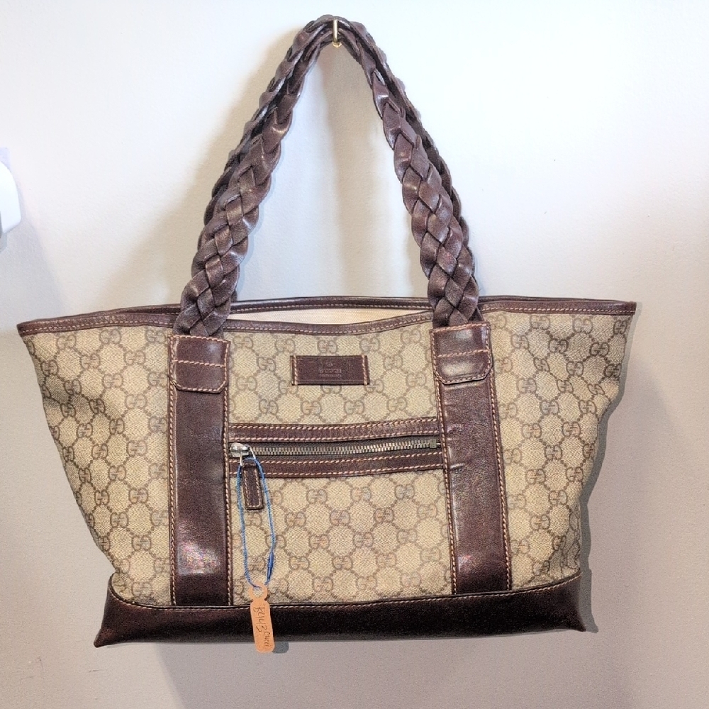 Gucci Brown and Tan Monogram Tote Bag